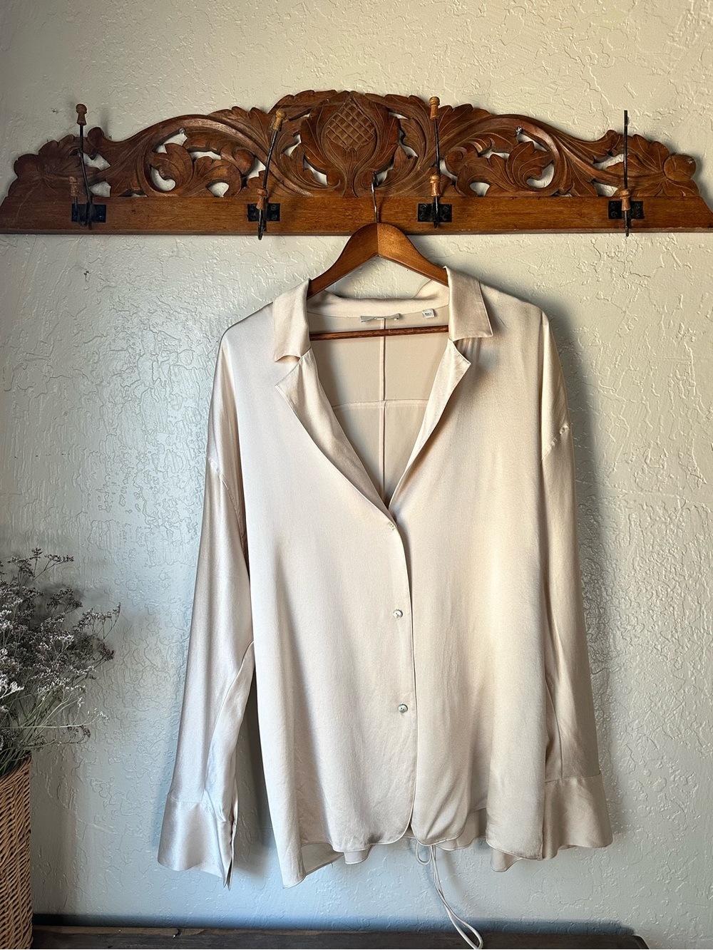 Vince Cream Satin Button-Down Blouse